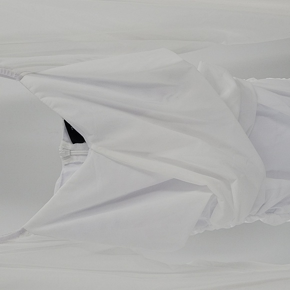 Elegant White Dress With Semi Transparent Sleeves - Picture 12 of 16